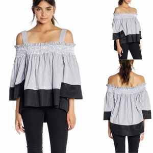 KENDALL + KYLIE Smocked Cold-Shoulder Top M